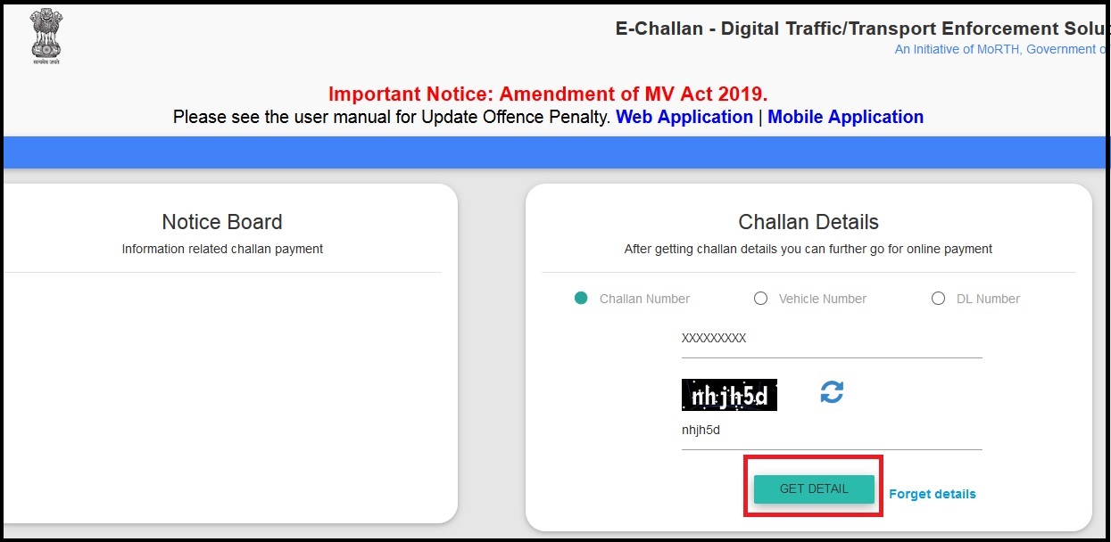 Echallan parivahan gov in Pay Traffic Challan Check Status Online 