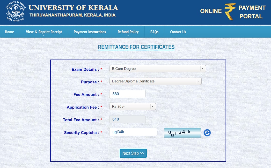 Kerala University KUPAY Online Payment Portal pay.keralauniversity.ac