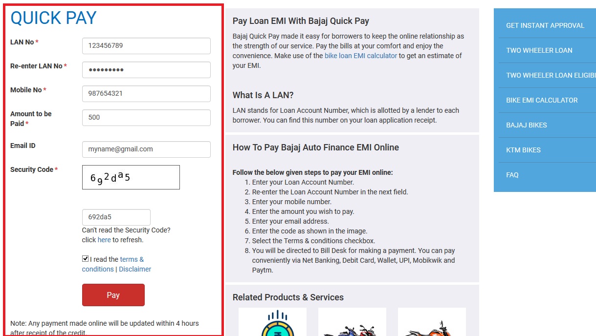 Bajaj Auto Finance EMI Online Payment Status