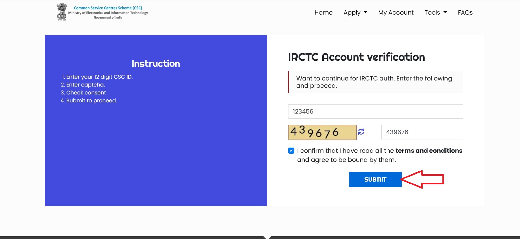 IRCTC Account verification register.csc.gov.in Status Check