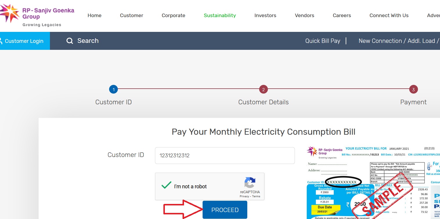 CESC SRVCS Pay Your Monthly Electricity Consumption Bill Status