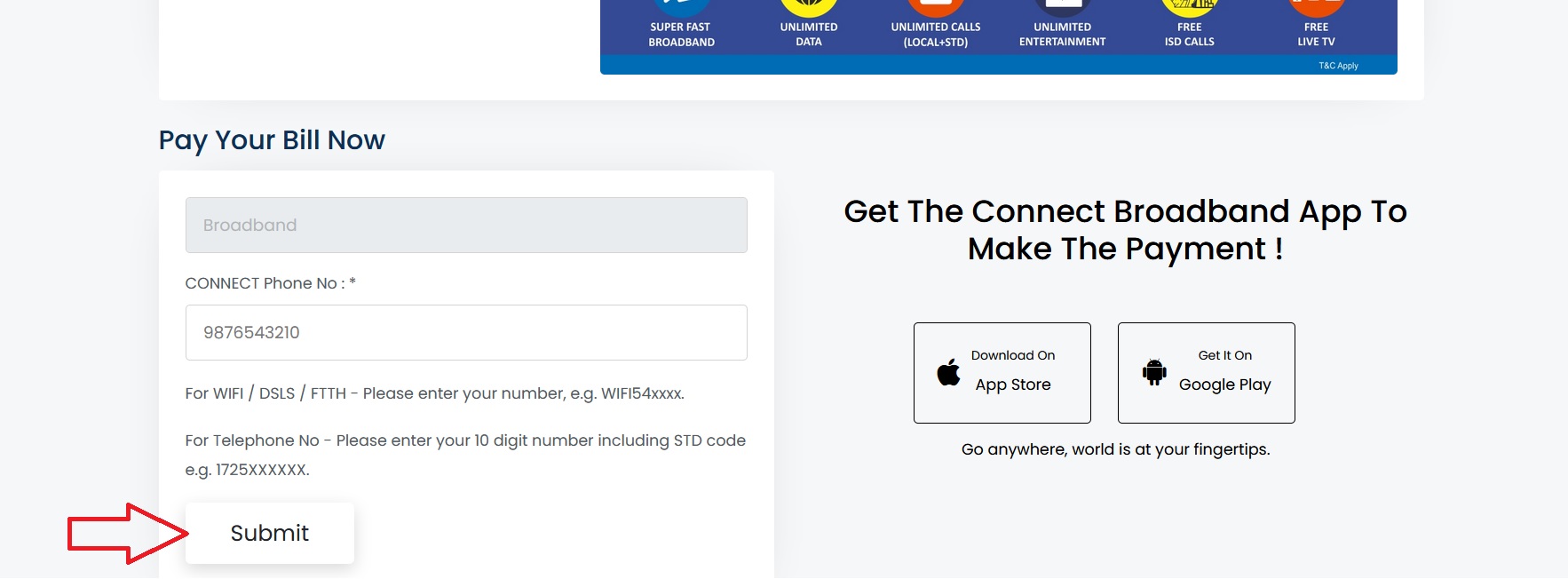 Connect Broadband Bill Payment Online connectzone.in Status Check