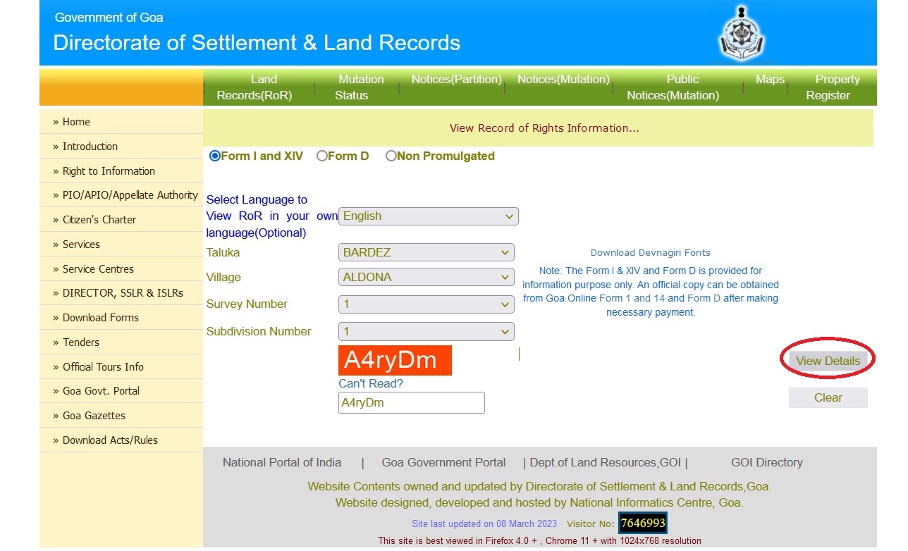 dslr.goa.gov.in View Land Record of Rights (RoR) Information Online
